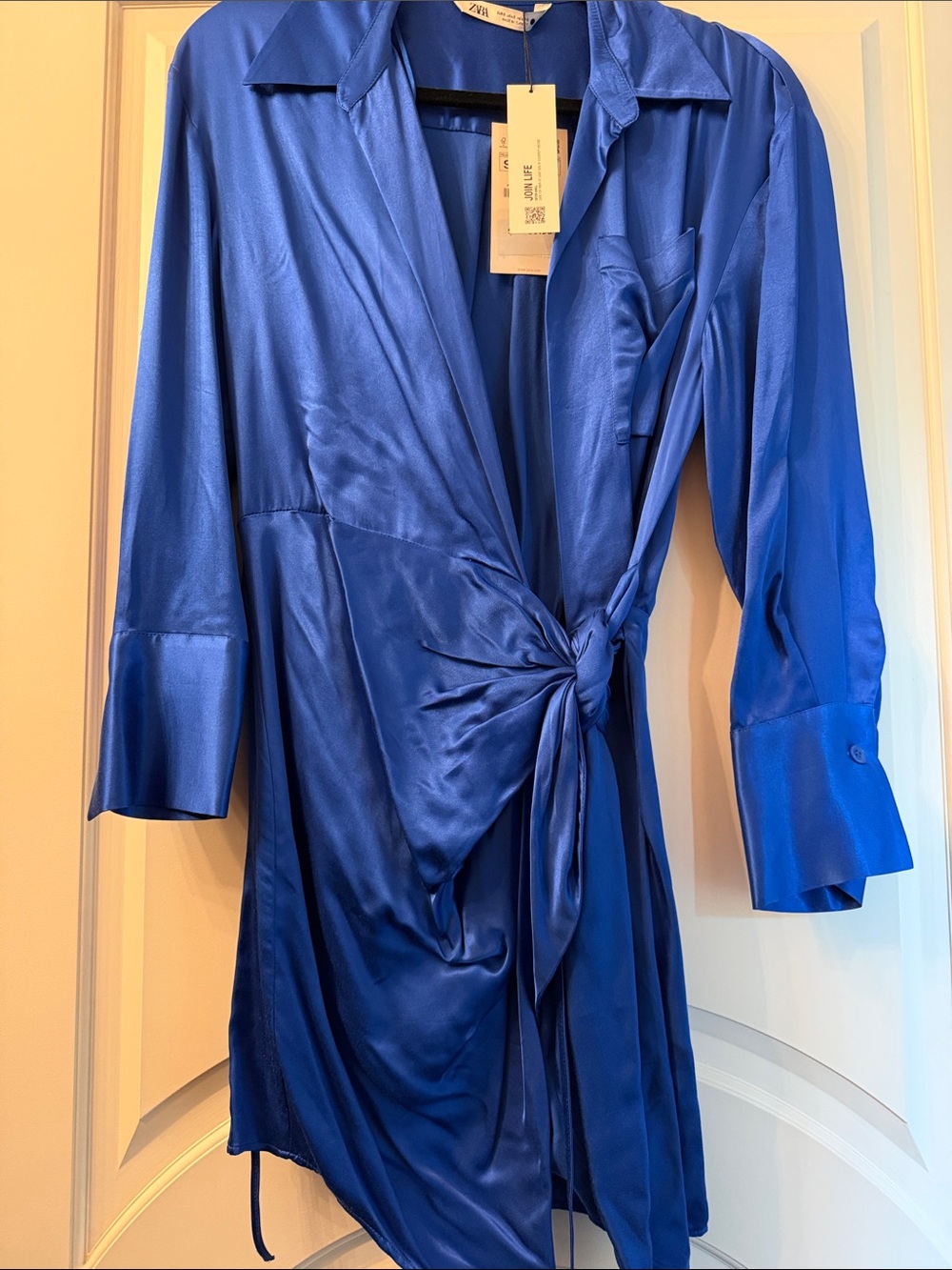 Zara Royal Blue Satin Tie-Front Mini Dress